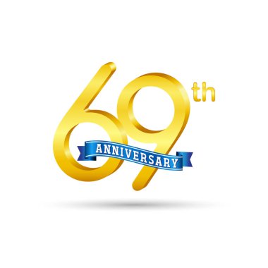 mavi beyaz arka plan üzerinde izole kurdele ile 69 yıl yıldönümü logo.