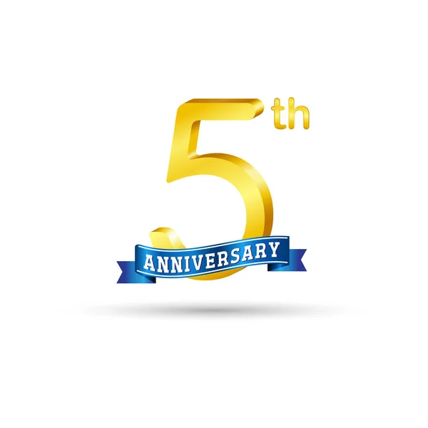 Years Anniversary Logo Blue Ribbon Isolated White Background — Stock Vector