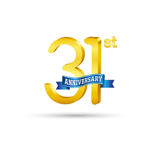 Anos Logotipo Aniversário Com Fita Azul Isolada Fundo Branco — Vetor de Stock