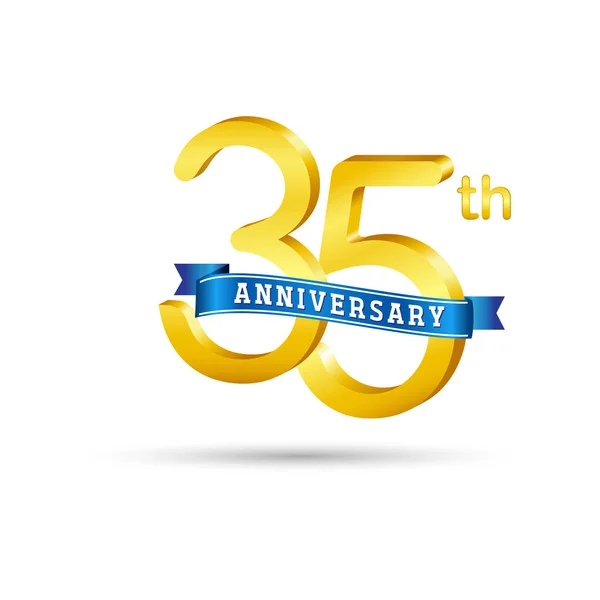 Years Anniversary Logo Blue Ribbon Isolated White Background — Stock Vector