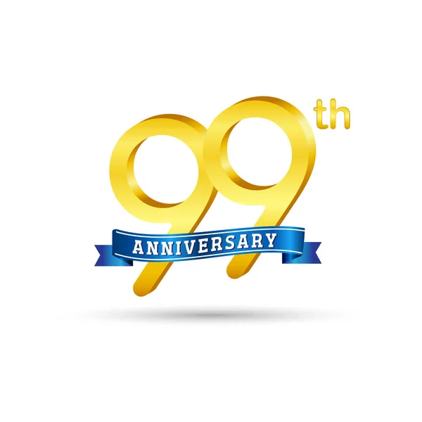 Years Anniversary Logo Blue Ribbon Isolated White Background — Stock Vector