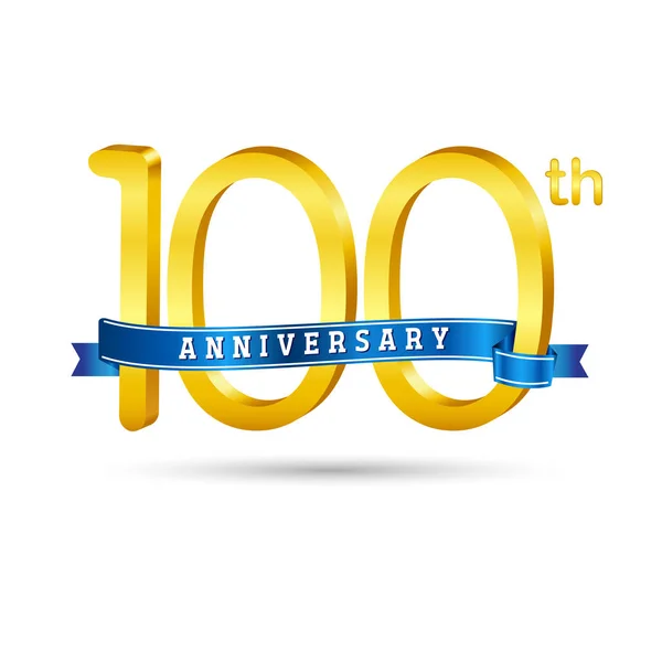 100 Anos Logotipo Aniversário Com Fita Azul Isolada Fundo Branco —  Vetores de Stock