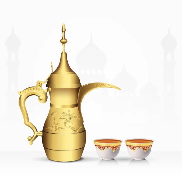 Vintage Arabski Czajnik Filiżanki Herbaty Białym Tle Ilustracja Wektorowa — Wektor stockowy