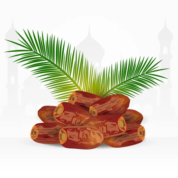 Vintage Miska Dat Palm Liści Białym Tle Białym Tle Ramadan — Wektor stockowy