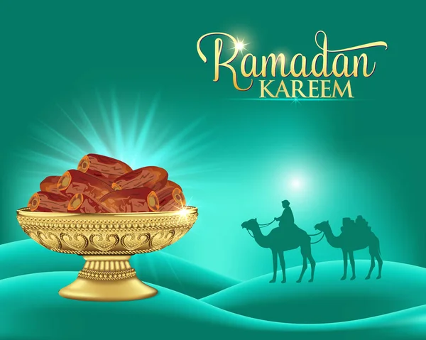 Ramadán Kareem Fondo Con Tazón Dátiles Tarjeta Felicitación Ramadán — Archivo Imágenes Vectoriales