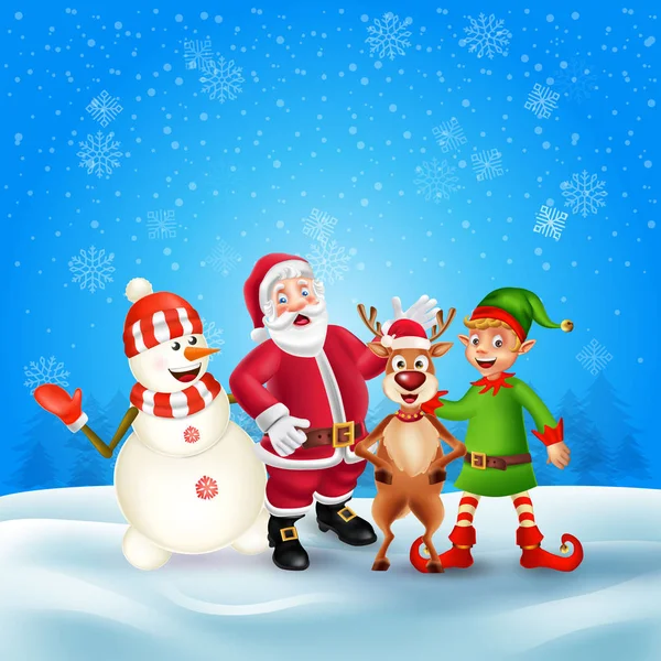 Carino Cartoni Animati Personaggi Natale Babbo Natale Pupazzo Neve Renna — Vettoriale Stock