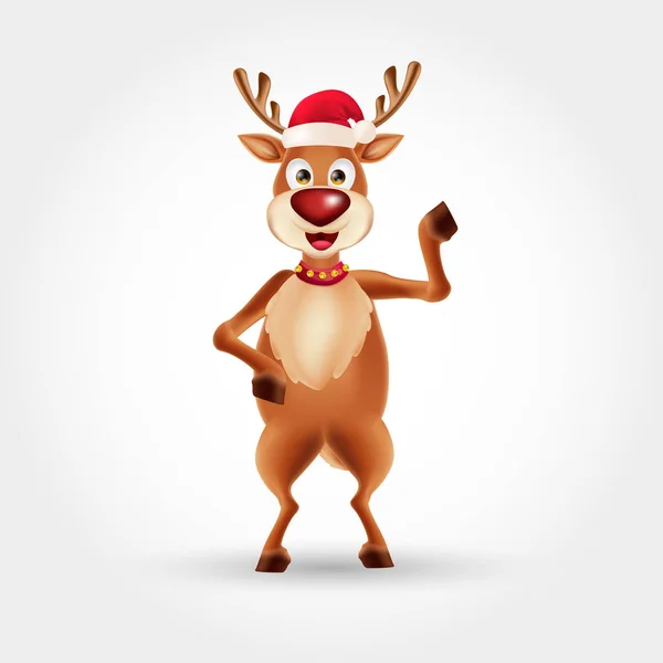 Carino Cartone Animato Natale Renna Cappello Babbo Natale Isolato Sfondo — Vettoriale Stock