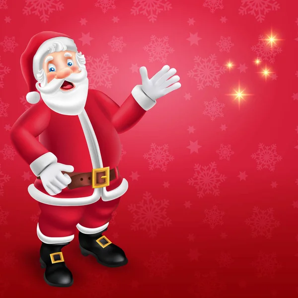 Carino Cartone Animato Babbo Natale Dire Ciao Sfondo Rosso Con — Vettoriale Stock
