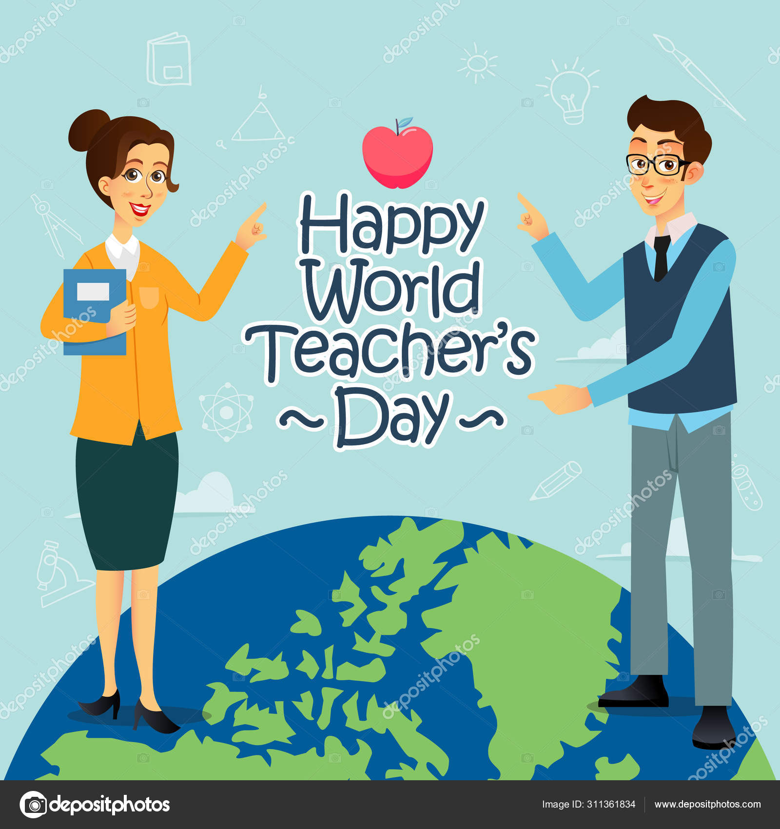 Happy World Teacher's Day Cartoon Illustration Suitable Greeting Card  Poster Stock Vector Image by ©AugustDesign #311361834