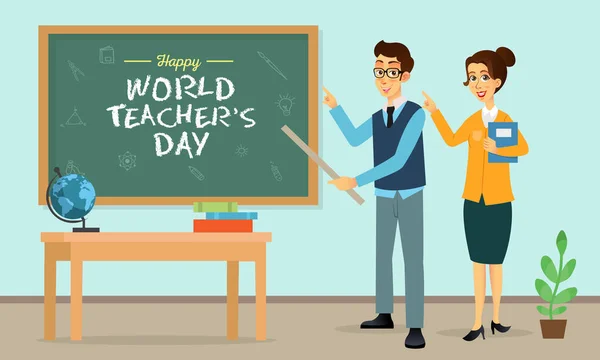Ilustrasi Kartun Happy World Teacher Day Cocok Untuk Kartu Ucapan - Stok Vektor
