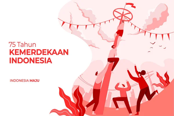 Kartu Ucapan Kemerdekaan Indonesia Dengan Ilustrasi Konsep Permainan Tradisional Tahun - Stok Vektor