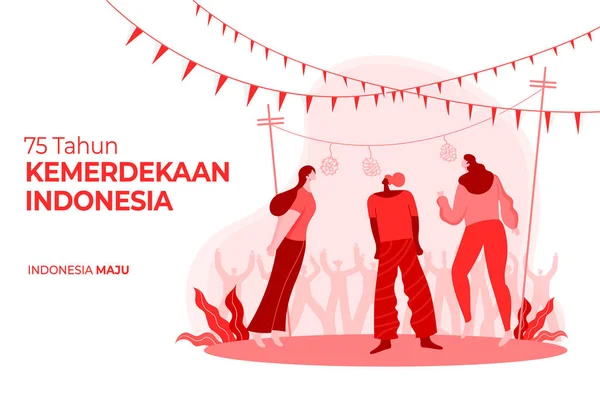 Kartu Ucapan Kemerdekaan Indonesia Dengan Ilustrasi Konsep Permainan Tradisional Tahun - Stok Vektor