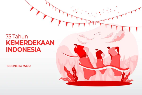 Kartu Ucapan Kemerdekaan Indonesia Dengan Ilustrasi Konsep Permainan Tradisional Tahun - Stok Vektor