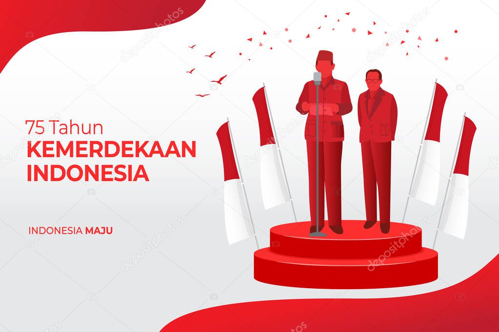 Indonesia independence day greeting card concept illustration. 75 tahun kemerdekaan indonesia translates to 75 years Indonesia independence day