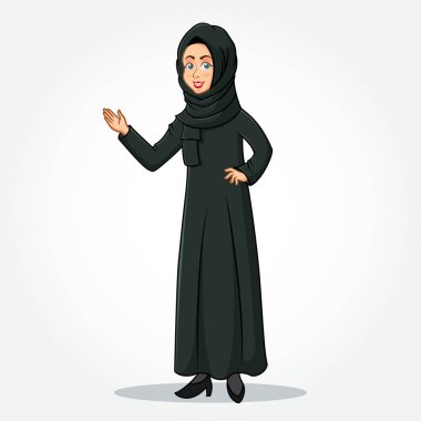 Arap iş kadını çizgi film karakteri geleneksel giysiler içinde 