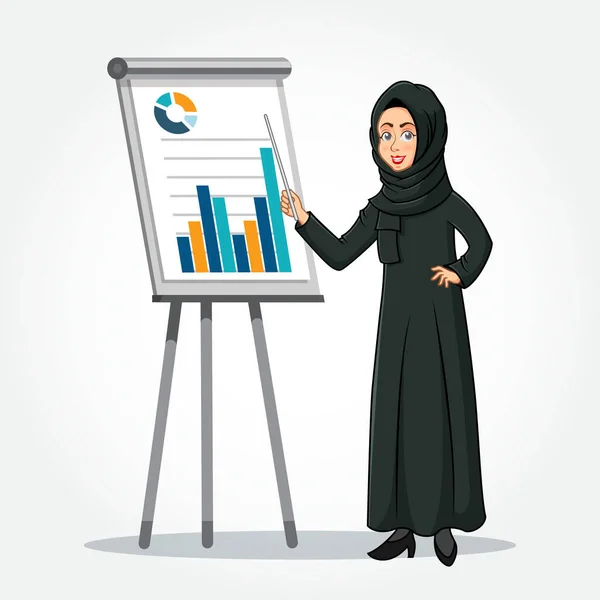 Arabische Geschäftsfrau Cartoon Figur Traditioneller Kleidung Bei Einem — Stockvektor