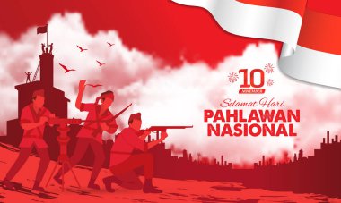 Selamat hari pahlawan nasonal. Çevirisi: Mutlu Endonezya Ulusal Kahramanlar Günü. Tebrik kartı, poster ve afiş için vektör illüstrasyonu