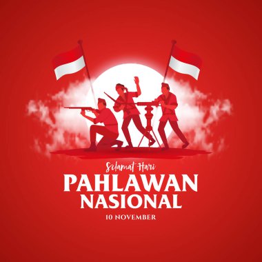 Selamat hari pahlawan nasonal. Çevirisi: Mutlu Endonezya Ulusal Kahramanlar Günü. Tebrik kartı, poster ve afiş için vektör illüstrasyonu