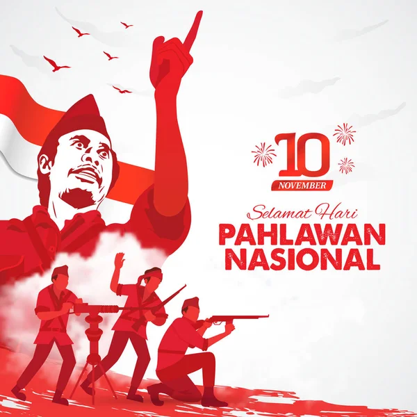 Selamat Hari Pahlawan Nasional Tłumaczenie Szczęśliwego Indonezyjskiego Dnia Bohaterów Narodowych — Wektor stockowy