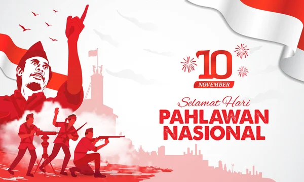 Selamat Hari Pahlawan Nasional Tłumaczenie Szczęśliwego Indonezyjskiego Dnia Bohaterów Narodowych — Wektor stockowy