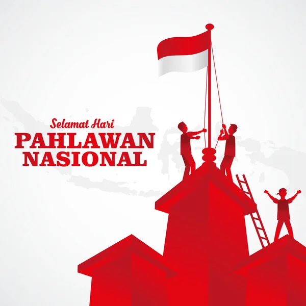 Ilustracja Wektora Selamat Hari Pahlawan Nasional Tłumaczenie Szczęśliwego Indonezyjskiego Dnia — Wektor stockowy