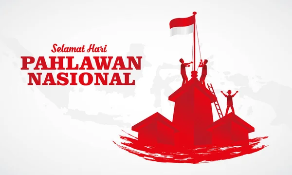 Ilustracja Wektora Selamat Hari Pahlawan Nasional Tłumaczenie Szczęśliwego Indonezyjskiego Dnia — Wektor stockowy