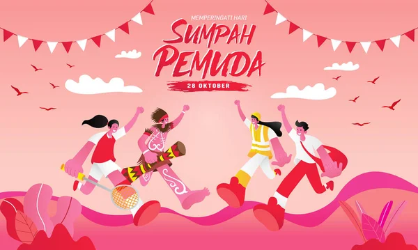 Vektorillustration Selamat Hari Sumpah Pemuda Översättning Happy Indonesian Youth Pledge — Stock vektor