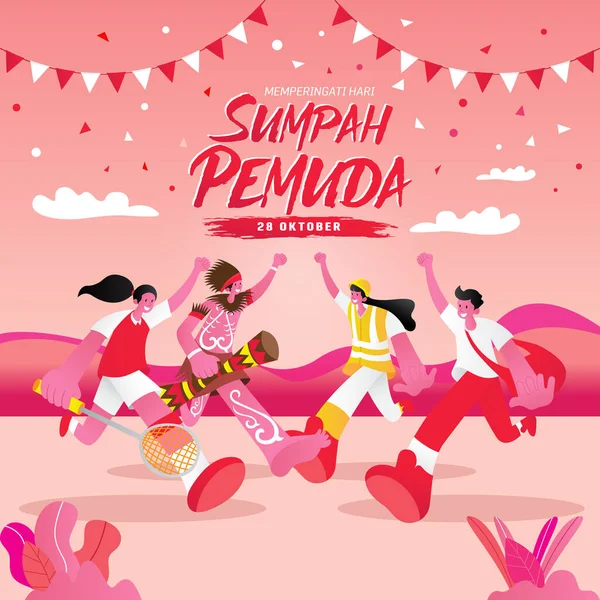 Vektorillustration Selamat Hari Sumpah Pemuda Översättning Happy Indonesian Youth Pledge — Stock vektor