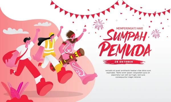 Ilustrasi Vektor Selamat Hari Sumpah Pemuda Terjemahan Happy Indonesian Youth - Stok Vektor