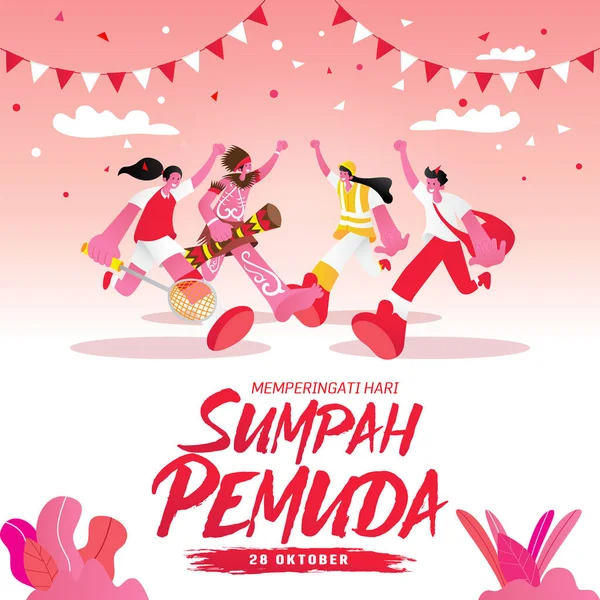 Vektorillustration Selamat Hari Sumpah Pemuda Översättning Happy Indonesian Youth Pledge — Stock vektor