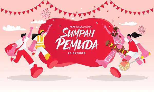 Vektorillustration Selamat Hari Sumpah Pemuda Översättning Happy Indonesian Youth Pledge — Stock vektor