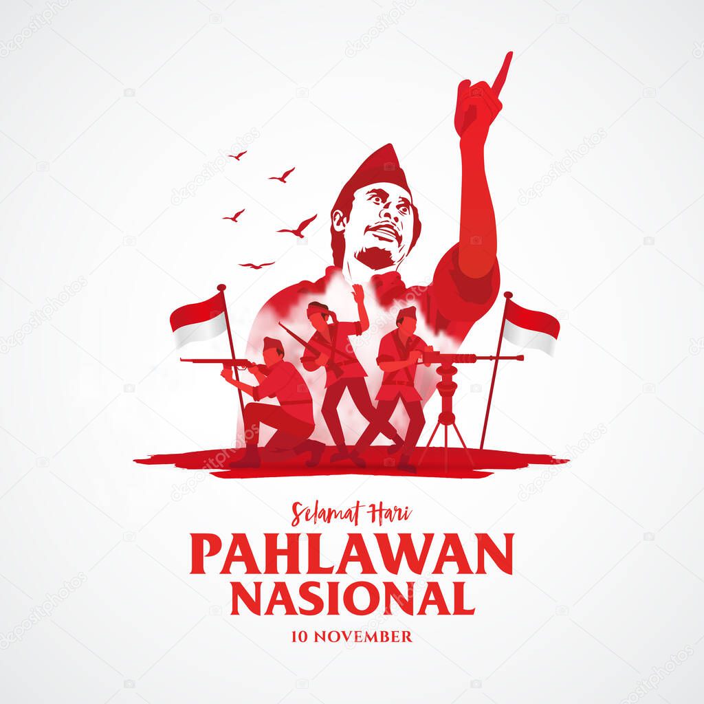 Selamat hari pahlawan nasional. Translation: Happy Indonesian National Heroes day. vector illustration for greeting card, poster and banner