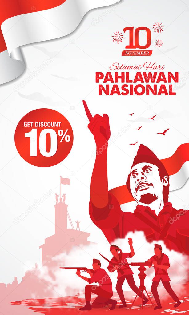 Selamat hari pahlawan nasional. Translation: Happy Indonesian National Heroes day. vector illustration for greeting card, poster and banner