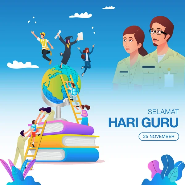 Selamat Hari Guru Översättning Happy Teacher Day Indonesiska Helglärarens Dag — Stock vektor