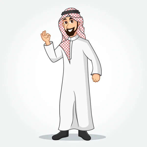 Арабські Карикатури Бізнесмена Традиційному Одязі Показують Руку Жестів Okay Ізольовано — стоковий вектор