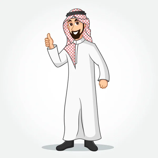 Arabisch Zakenman Cartoon Karakter Traditionele Kleren Geven Duimen Omhoog Teken — Stockvector