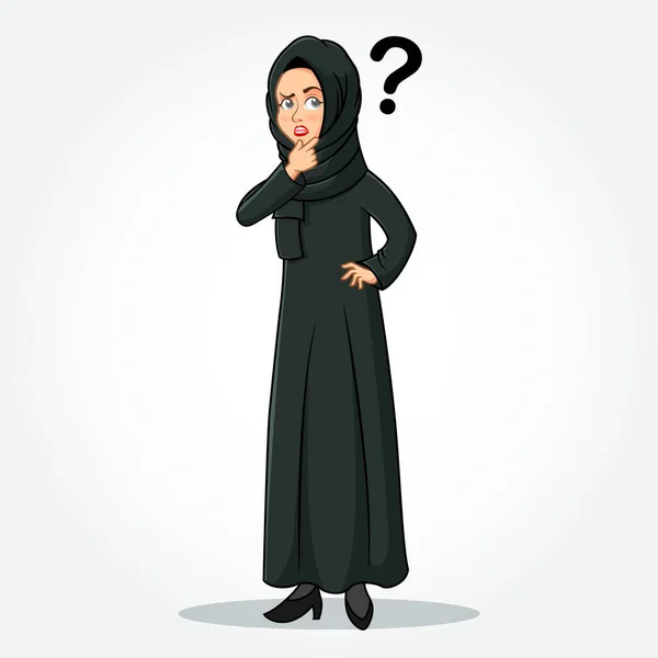 Arabe Businesswoman Personnage Dessin Animé Dans Les Vêtements Traditionnels Pensée — Image vectorielle