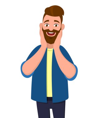 Genç adam açık ağızlı şaşırttı. Adam şaşırmış yüz ifadesi ile.