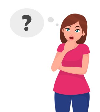 Sevimli genç kadın hakkında bir şeyler düşünüyor. Güzel kız düşünme kadın uzak arıyor.