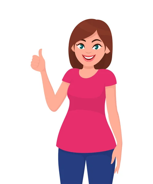 Mujer Joven Mostrando Golpes Hasta Signo Gesto Ilustración Vectorial Estilo — Vector de stock