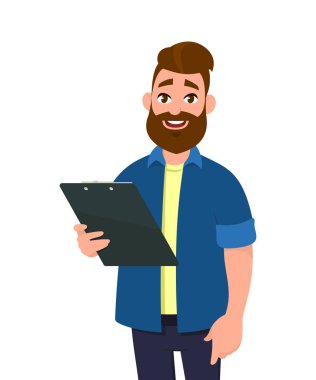 Bir pano tutan adam. Vektör çizim karikatür tarzı.