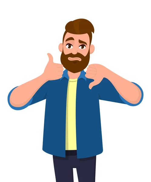 Bearded Man Showing Thumbs Thumbs Gesture Sign Dislike Deal Deal — Stock Vector