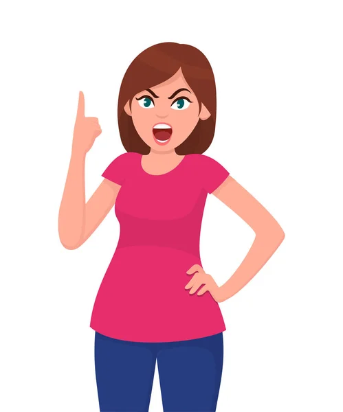 Angry Young Woman Shouting Raising Hand Angry Mad Woman Yelling — Stock Vector