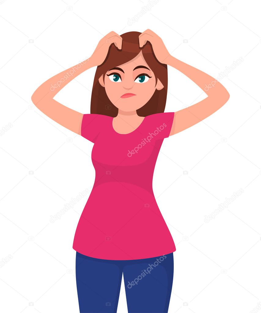 Vettoriale stockUna Giovane Donna Confusa Dubbia Che Gratta Testa Oops  Domanda di ©mathibfa #231246128, image size:853x1024