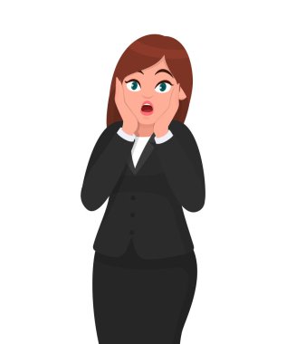 Şok işkadını gözler ise yüzünde elele ve yaygın olarak açıldı. İşkadını beden dili ve