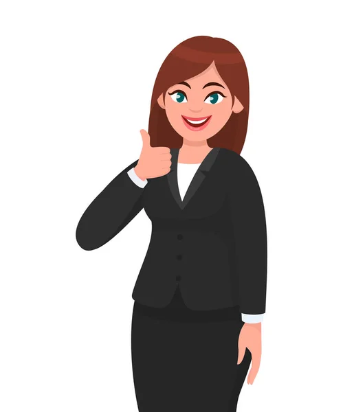 Beautiful Smiling Business Woman Showing Thumbs Sign Gesture Agree Approve — Stock Vector