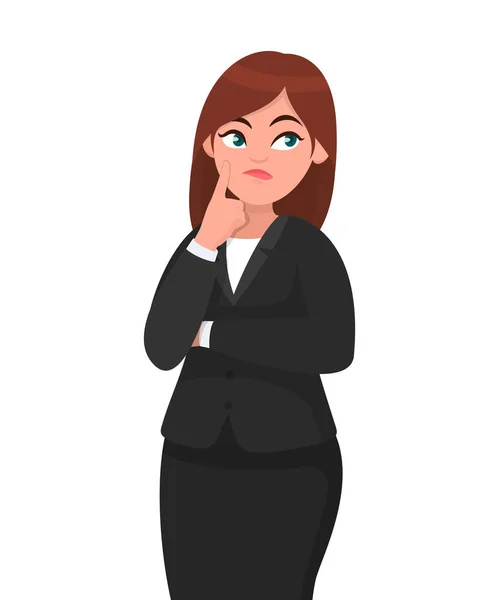 Beautiful Attractive Businesswoman Thinking While Touching Her Finger Face Thoughtful — Stock Vector