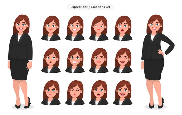 Ensemble Différentes Expressions Faciales Émotions Pour Personnage Dessin Animé Féminin — Image vectorielle