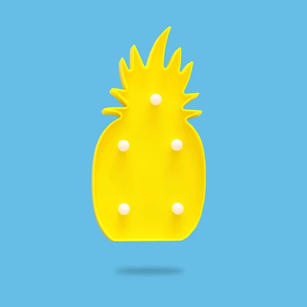 Led 的塑料菠萝灯 背景为蓝色 假日夏天概念 — 图库照片
