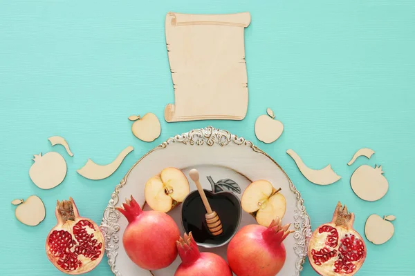 Rosh Hashanah Judisk Nyårshelg Koncept Traditionella Symboler — Stockfoto